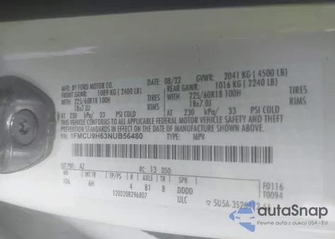 2022 Ford Escape Sel from USA, damaged, VIN 1FMCU9H63NUB56480